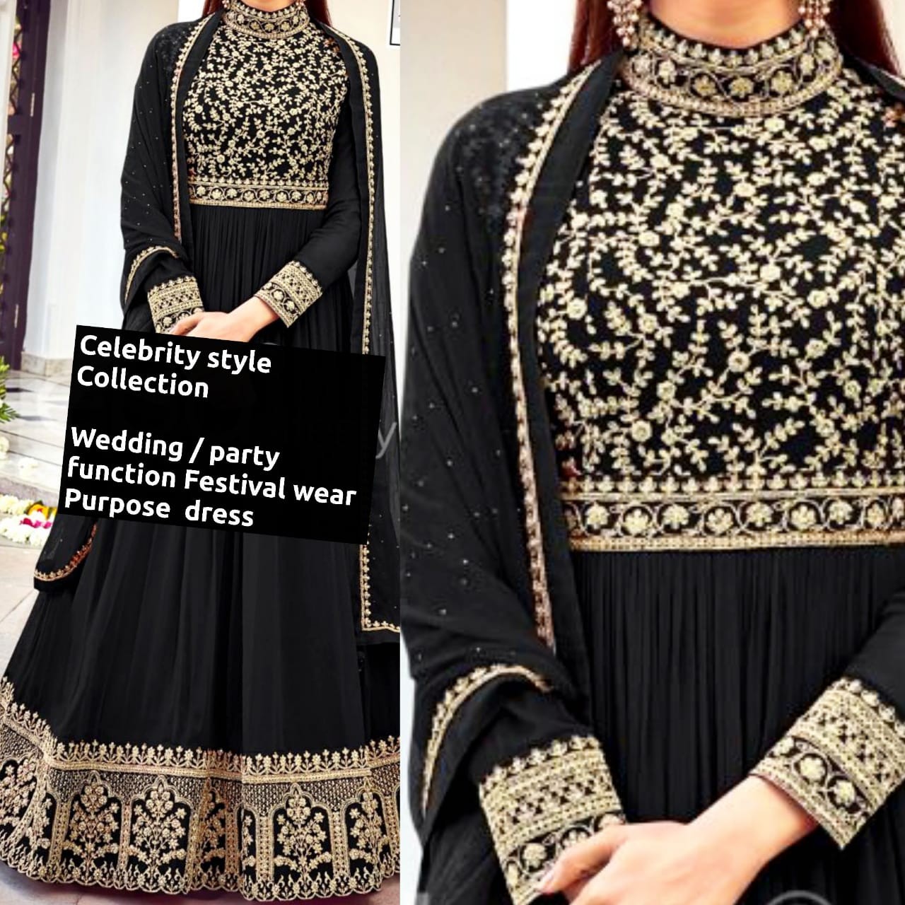Heavy designer Embroidery on gown