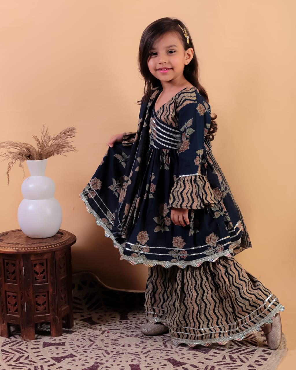 Girls Pure Cotton Floral Printed Kurta sharara