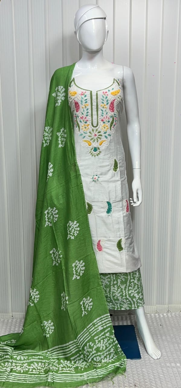 Silk lakhanavi work suit with dupatta