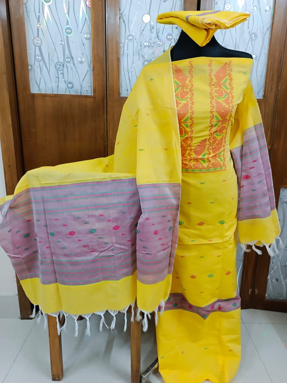 Pure Cotton Jamdani 3 Piece Suit